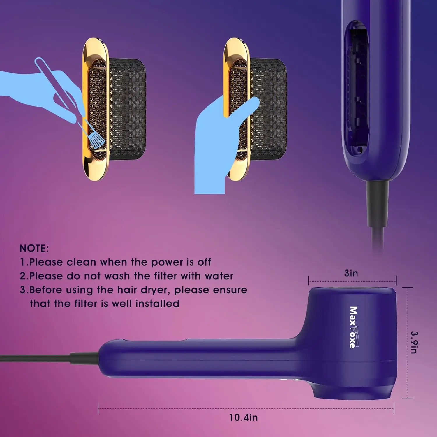 Motor for Fast Drying, Low Noise, Memory Function, Reduce Frizz, Hollow，Pro