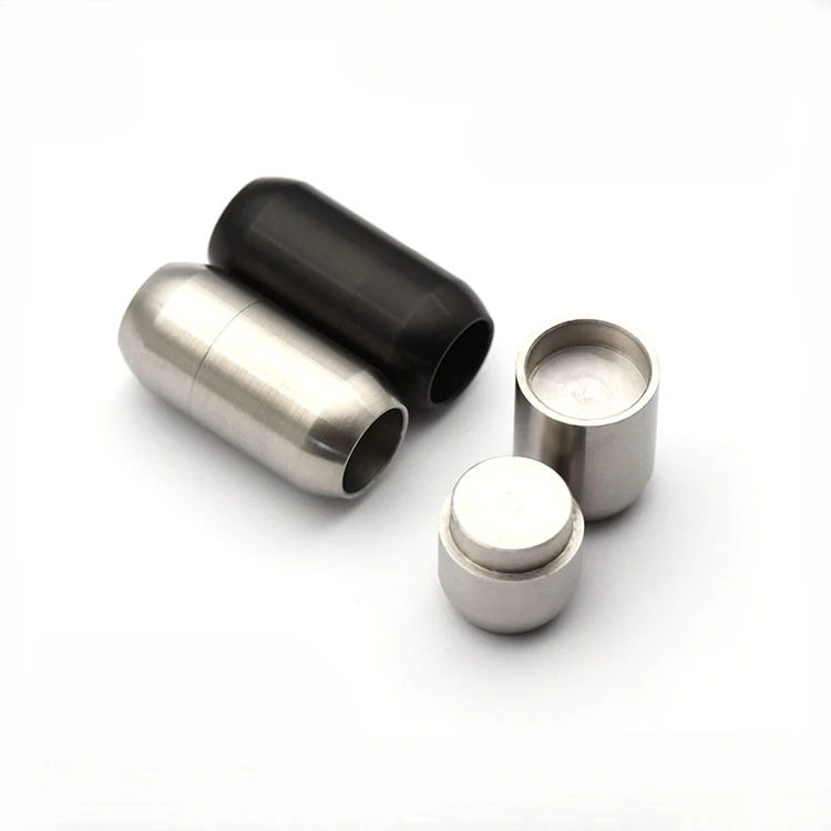 

10Pcs/Lot Stainless Steel Hide Magnetic Clasp Solid Flat Bead Buckle Titanium Steel Leather Rope Bracelet DIY Making Wholesale