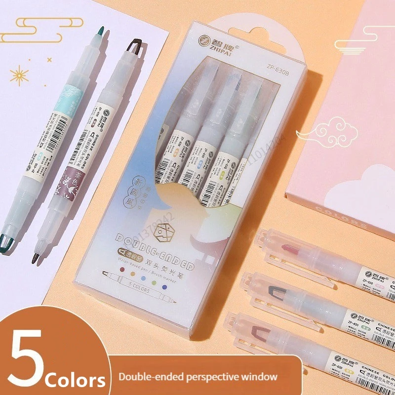 Double Tip Highlighter Pens Kawaii Colored Manga Markers Pastel Scrapbooking Japanese Kawaii Stationery School supplies 5pcs/set highlighter marker highlighter pen marker pen art marker