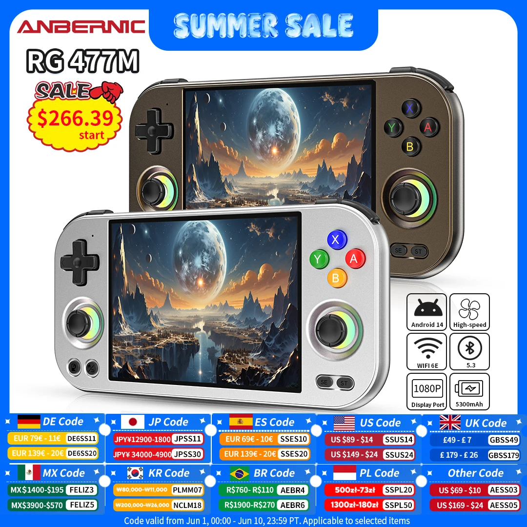 ANBERNIC RG 477M Retro-Handheld-Spielekonsole, 4,7 Zoll LTPS, In-Cell-Bildschirm, Abmessung 8300, Android-Videospiel-Player, AI Assistant FOTA
