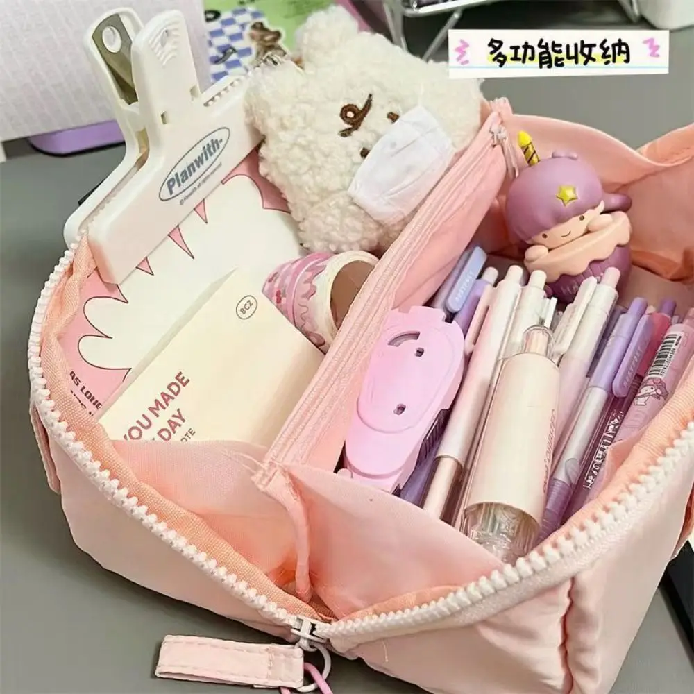 대형 오프닝 펜 가방, 단색 학생 선물 문구 보관 파우치, 대용량 필통, 학교 사무용품