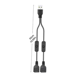 Dual USB Extension Cable with On/Off Switch - Male to Female Splitter for Powering Multiple Devices (50cm - 1pcs)