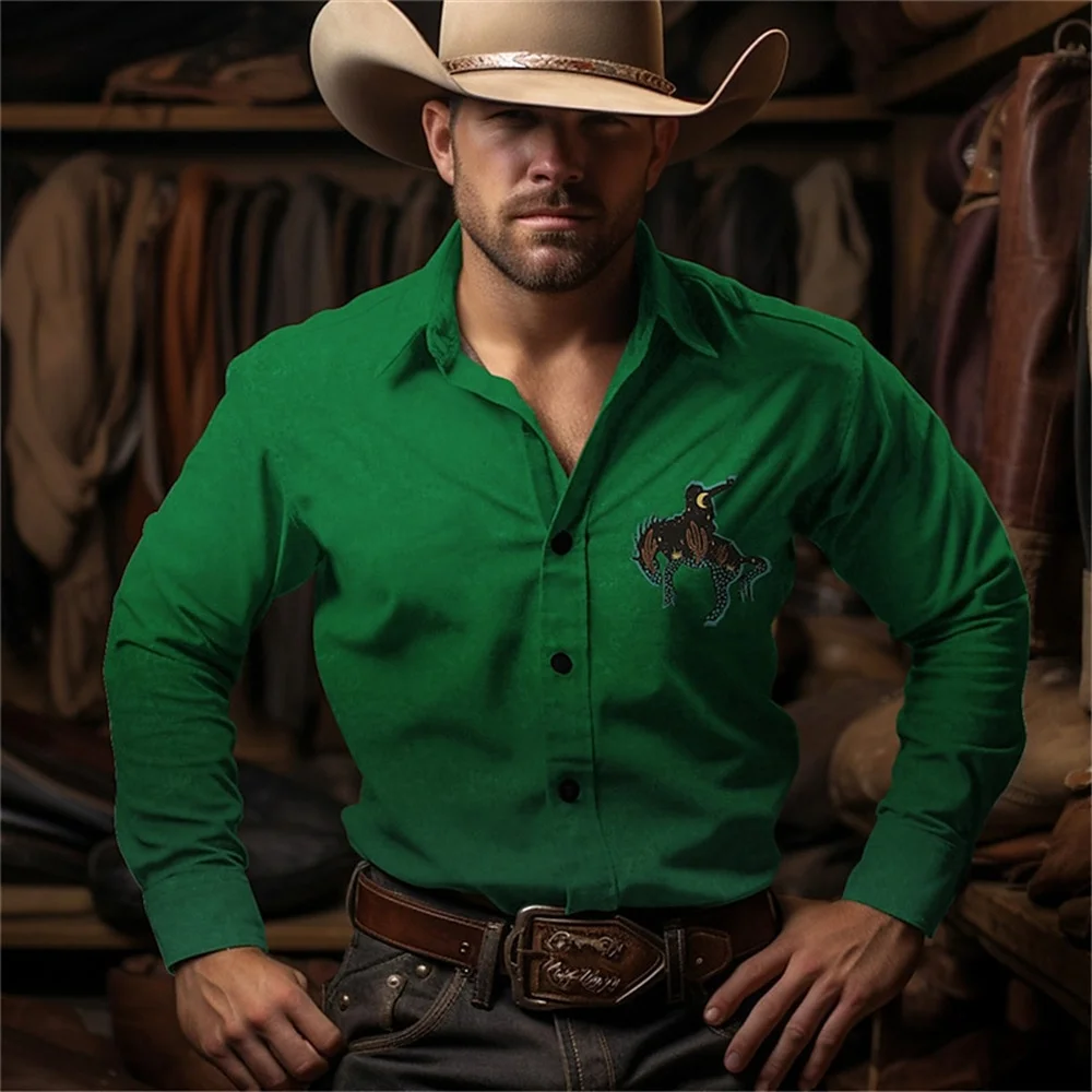New Retro Fashion Simple Long Sleeve Western Denim Men's Social Shirt Top Rock Men's Street Retro Fashion Casual Clothing