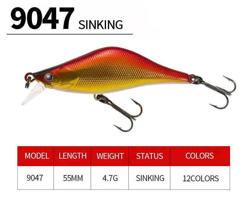 Description Picture 3 of item55Mm 4.7g Fishing Lure Hardcore LG Heavy Minnow Wobbler Sinking Jerkbait Swimbait Artificial Hard Bait Trout Bait Bass Bait