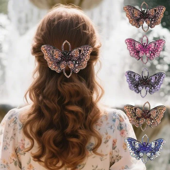 5PCs Colorful Rhinestone Butterfly Duckbill Hairpin Plastic Hair Clips Valentine Headwear Girl Hair Accessories Festival Gift