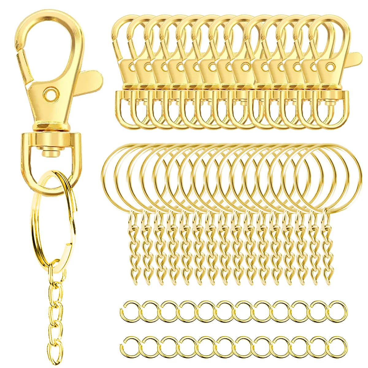 10/30/50 Set Metall-Schlüsselanhänger mit Karabinerverschluss, offener Schlüsselanhänger und Biegeringe für Schmuckherstellung, Taschenzubehör, DIY-Bastelarbeiten, Geschenke