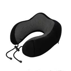 Deluxe Memory Foam Travel Neck Support Pillow with Enhanced Comfort (Black)