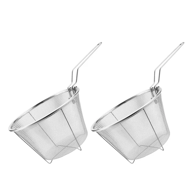 2 Pcs Fry Daddy Deep Fryer Stainless Steel Frying Basket Drain Baskets  Tools Multipurpose Storage Silk