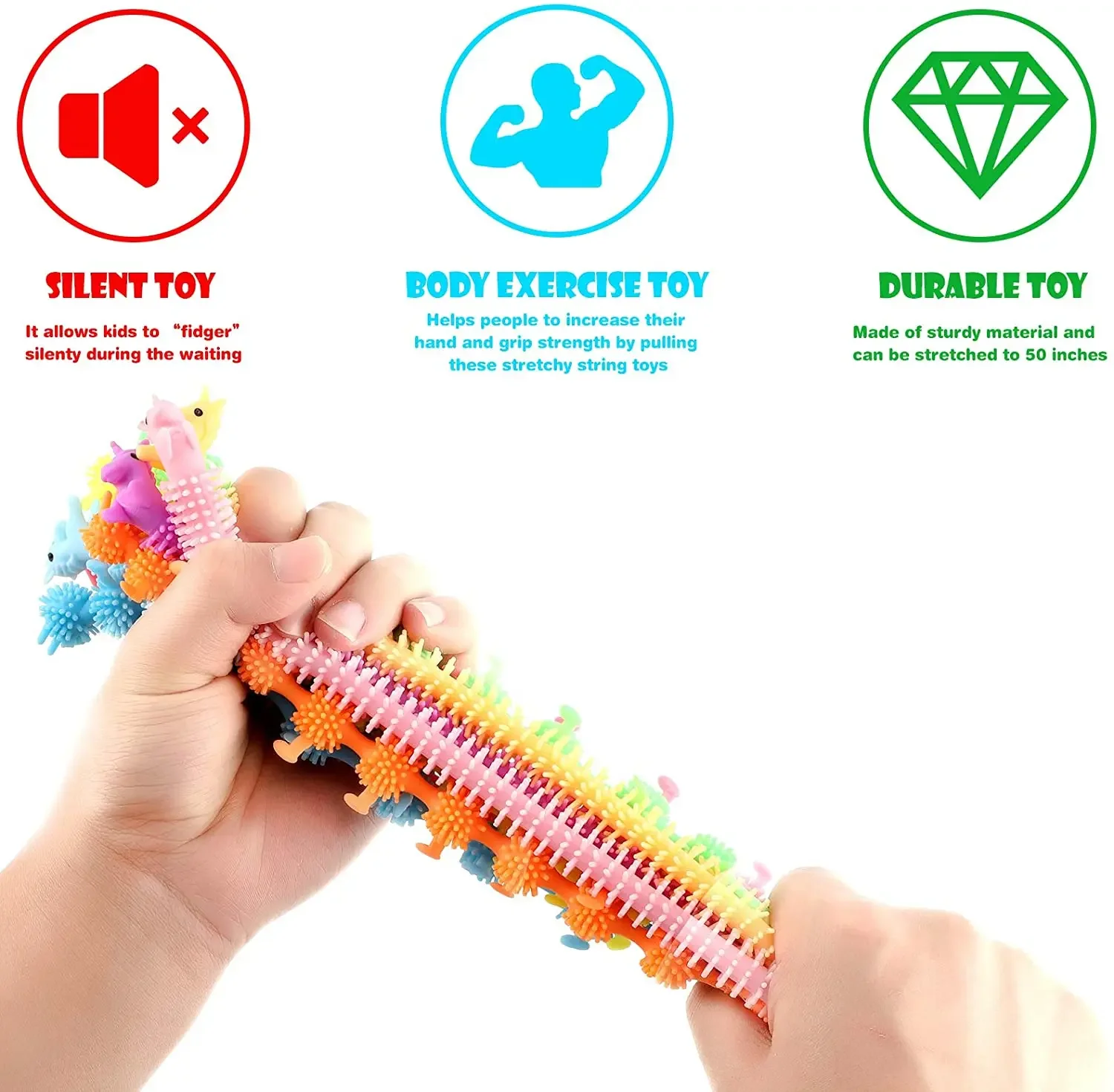 Fidget Toys 3pcs Stretchy String Fidget Toys Colorful Long Noodle Stretch Toys Worm Caterpillar Toy Sensory for Kids Toddler Autism