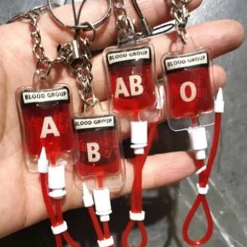 

Creative Blood Bag Keychain Cool A B O AB Sick Plasma Pack Car Bag Pendant Decorating Ring Birthday Party Gift