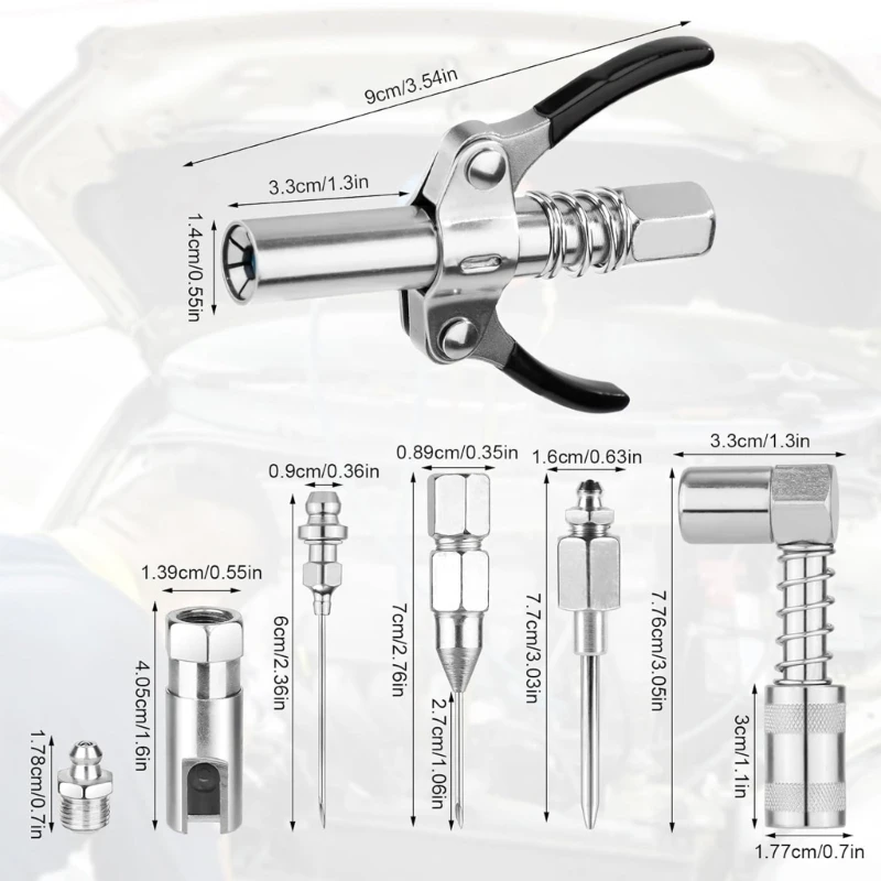 Grease Guns Needle Nozzle Couplers Fittings, 90 Degree Lubrication Tool Suitable for Hard to Reach Fittings Repair Shops
