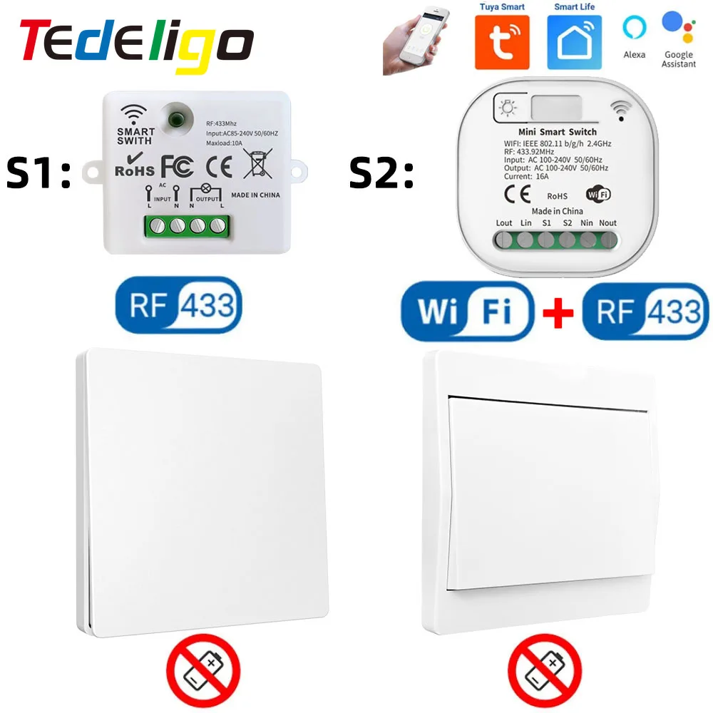 Smart Wifi Interruptor de Luz rf Auto-alimentado Interruptor de Parede Cinética Função de Temporização Suporte Alexa 110v 220v 10a 16a