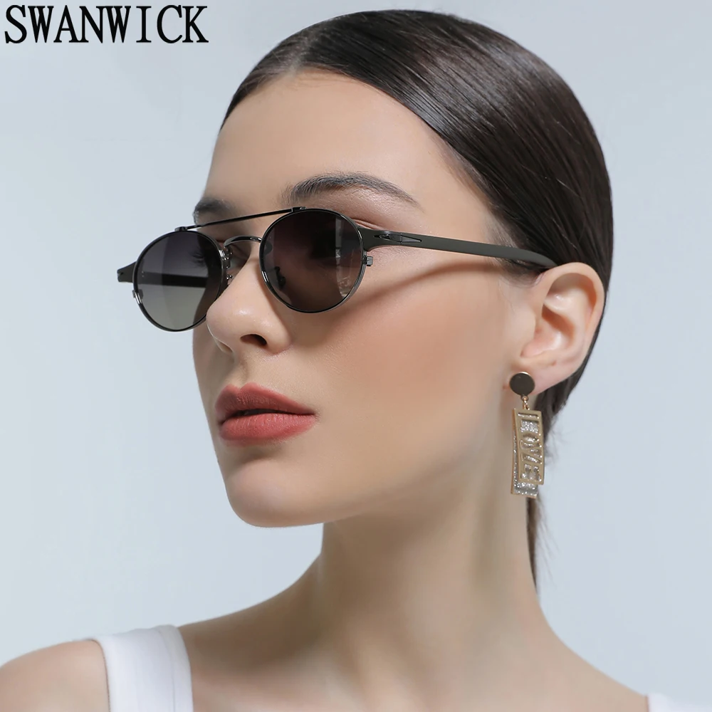 

Swanwick small frame round sunglasses men uv400 polarized vintage metal glasses women summer style brown blue hot selling 2022