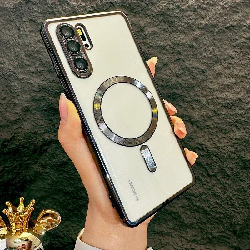 

Роскошный Магнитный прозрачный мягкий чехол для Huawei P30 P40 P50 Pro P30Pro P40Pro Magsafe беспроводные стеклянные линзы защитные чехлы