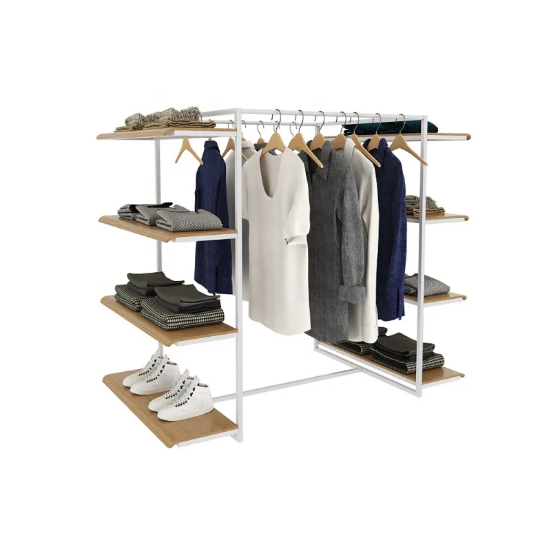 custom.Luxury boutique shop wood iron frame floor retail clothing store fixtures garment display rack