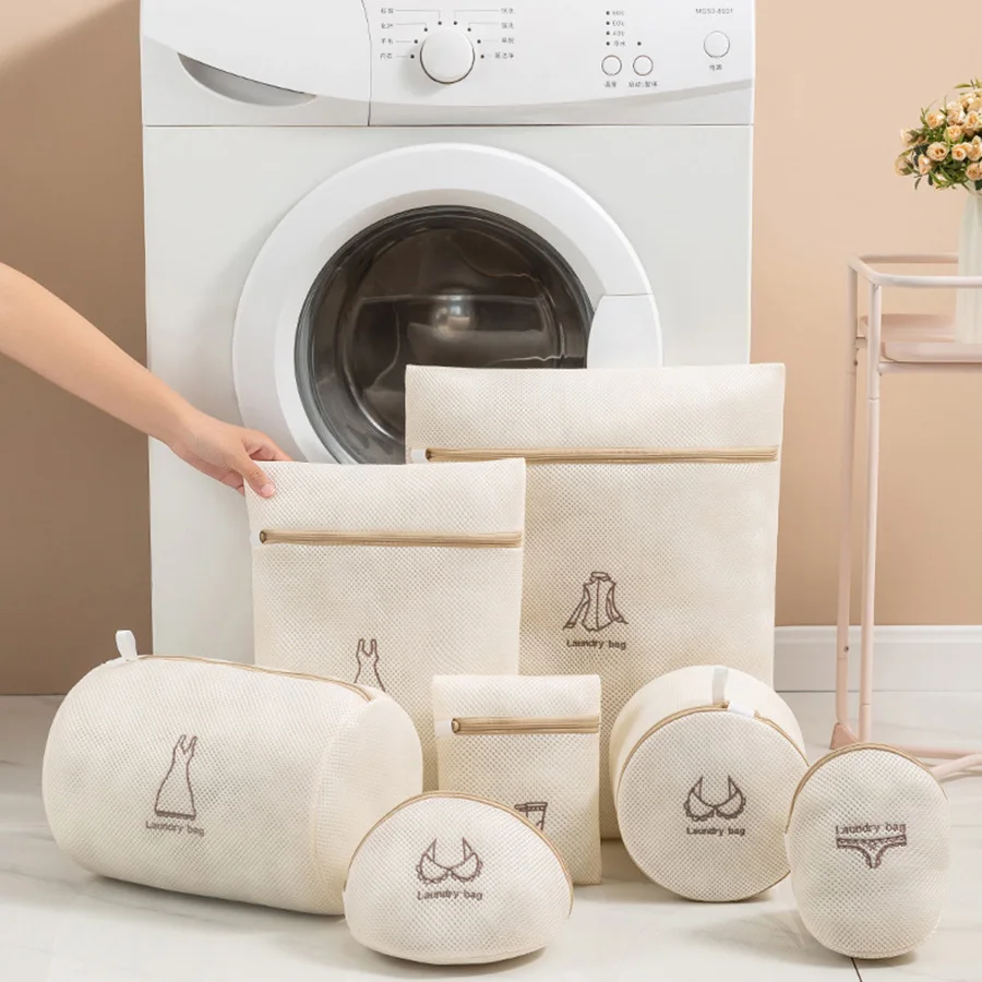 Embroidery Print Laundry Bag Set7Pcs Fine Mesh Washing Pouch for Delicates Household Clothes Cleaning Machine Washable Organizer