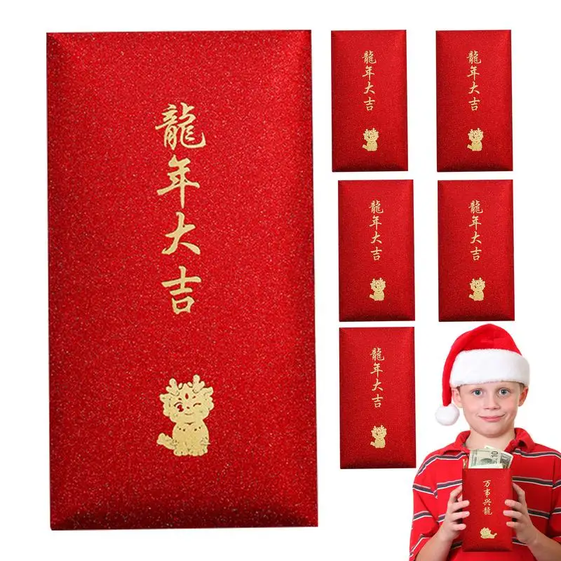 

Китайский новогодний красный конверт с драконом, 6 шт., поздравительная открытка, конверты с драконом красного цвета, почтовый бонус на счастье и свадьбу, красный пакет