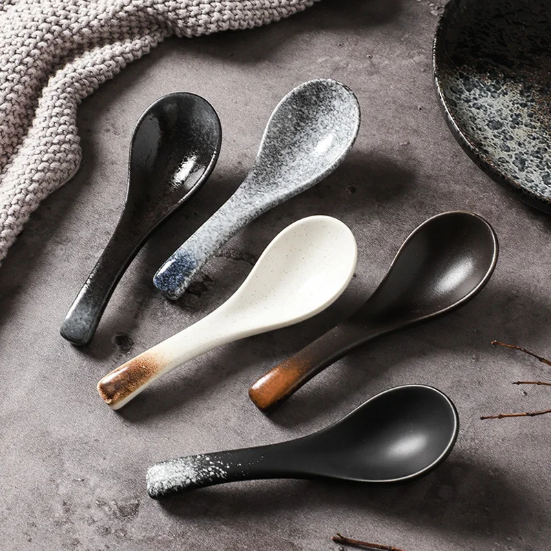 Creative Ceramic Soup Spoon Japanese Tableware Soup Spoon, Eating Spoon, Kitchen Cooking Kitchen Cooking Utensils and Tools