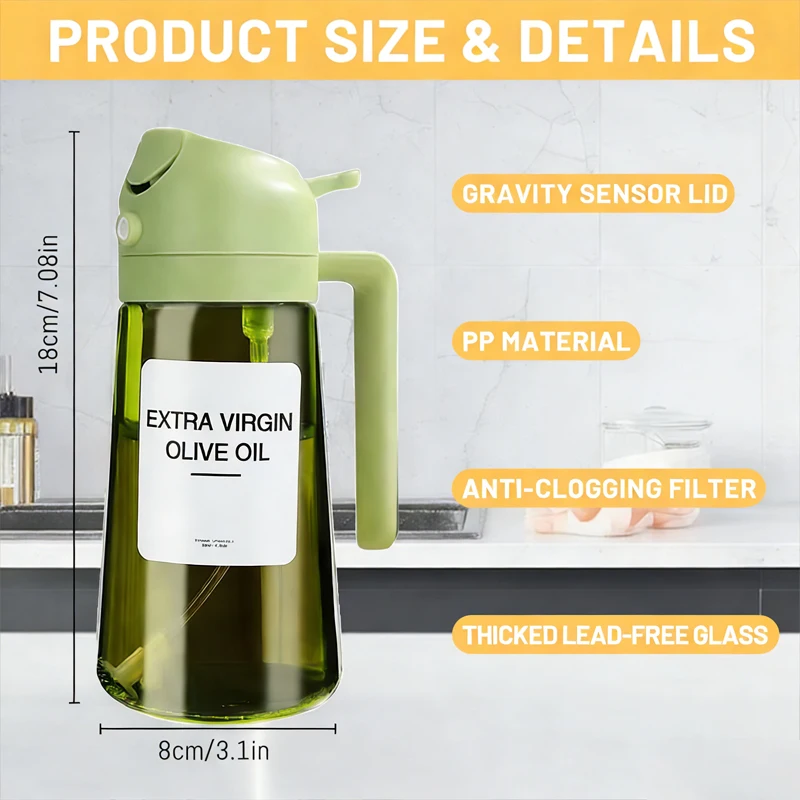 2-in-1 16oz 470ml Brown Glass Oil Sprayer Leakproof Eco-Friendly Olive Oil Dispenser Perfect for Cooking BBQ Grill Air Fryer 6
