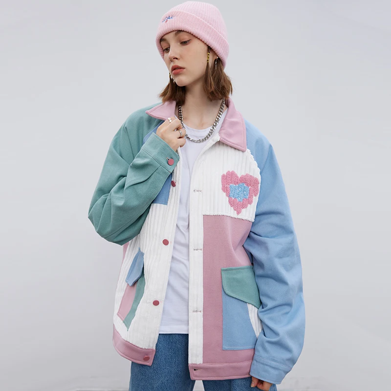 Aelfric Eden Color Block Patchwork Corduroy Heart Varsity