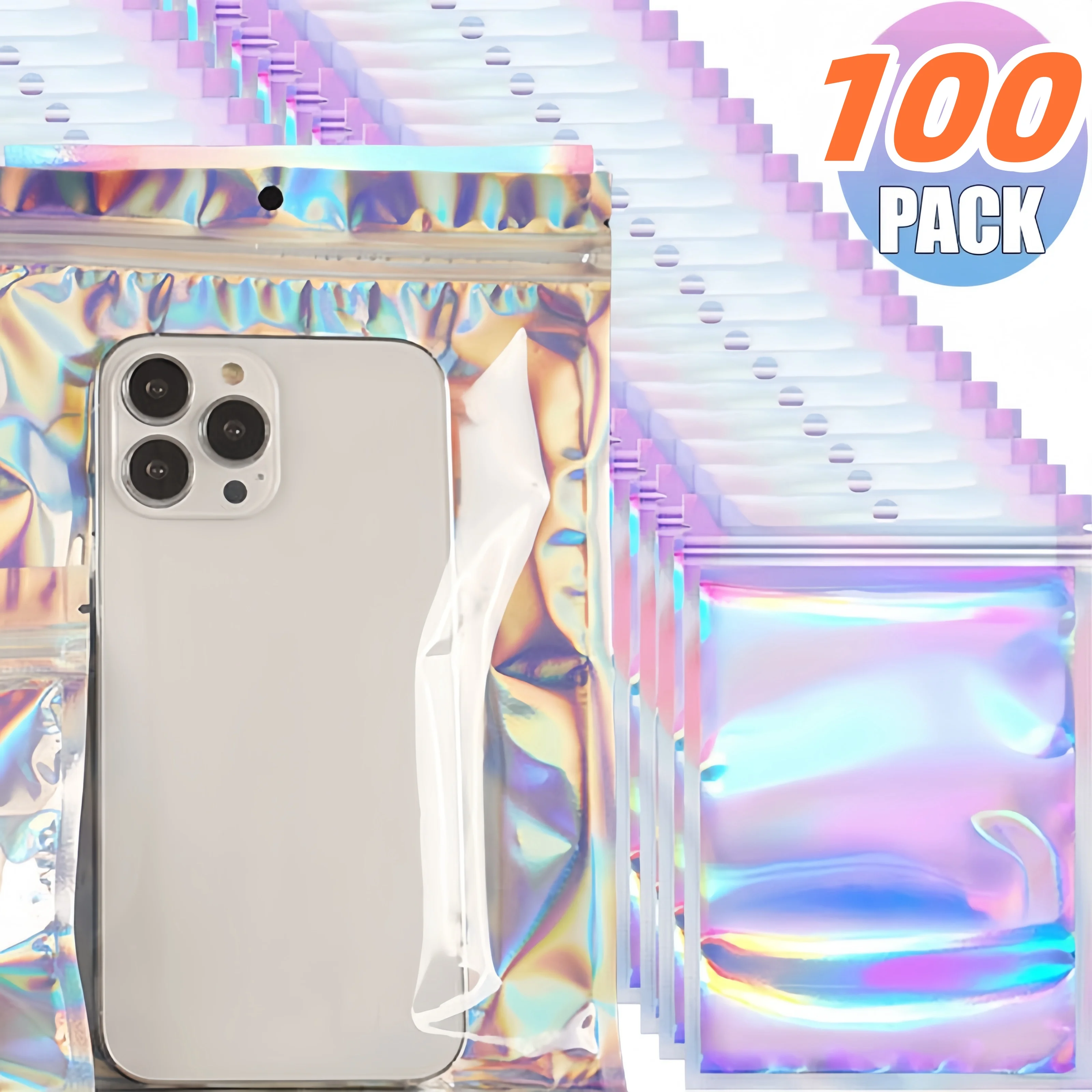 Kitchen Storage Bag Laser Sealing Bags Plastic Holographic Candy Food Pouch Resealable Necklace Jewelry Gift Packaging 100/50PCS jewelry storage bags holographic storage bag holographic bags