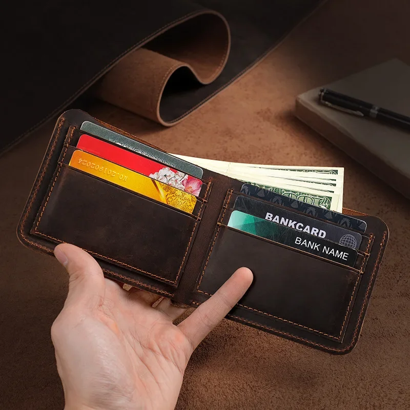 

Leather Wallet Men's Leather Horizontal Wallet Cross-border Source Men's Dollar Wallet Retro Fashion Simple Solid Color