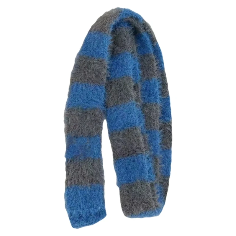 Crochet Plush Scarf for Female Teens Girl 2000s Long Stripe Scarf Spring Autumn Knitted Skinny Scarf Harajuku Neck Scarves 3
