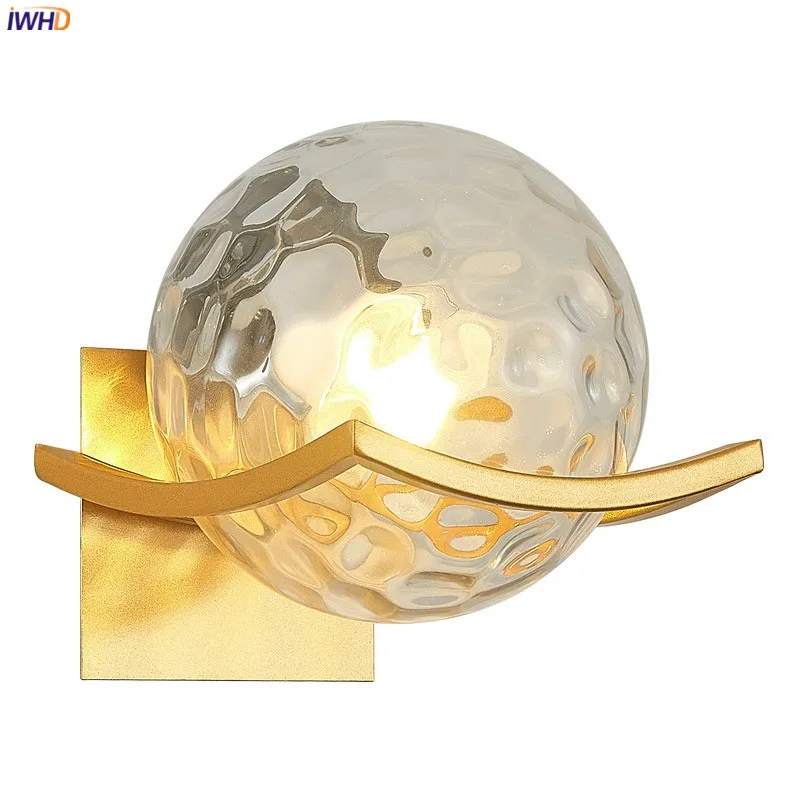 

IWHD Iron Metal Modern Wall Lamp Beside Home Lighting Bedroom Bathroom Mirror Light Nordic Glass Ball Wall Sconce Luminaira LED