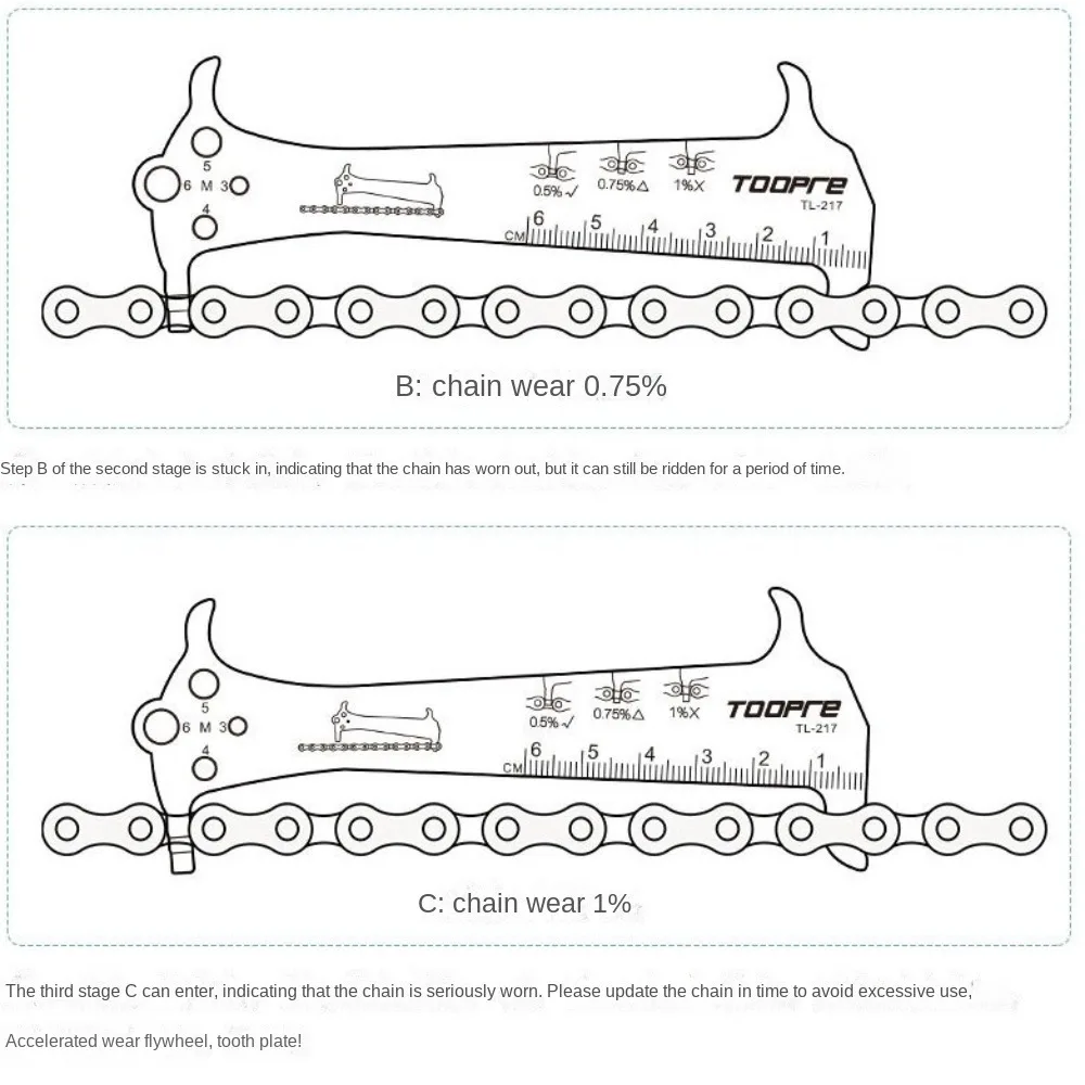 Bike Chain Checker Multi-function Screw Diameter Bike Chain Measuring Ruler Aluminum Alloy Chain Gauge Measurement Checker