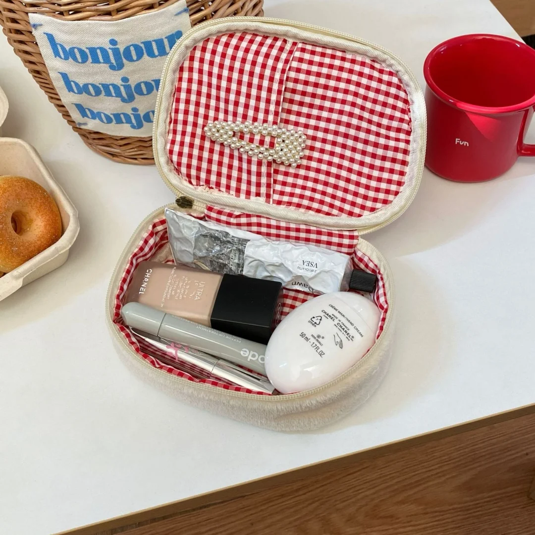 Große Kosmetiktasche Aus Plüsch Für Damen Erdbeer Design_voghion.com