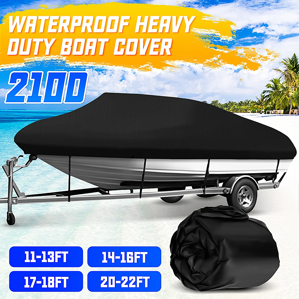 210D Heavy Duty Open Boat Cover Trailerable V Hull Marine Cover