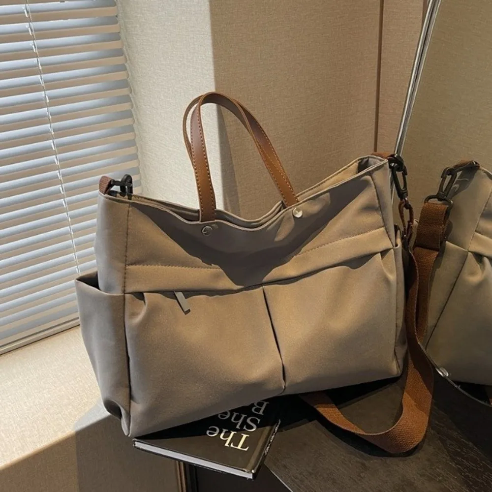Borsa a Tracolla Elegante da Donna con Due Tasche in Nylon, Borsa per Pendolari Resistente, Monocolore, Grande Capacità, per Viaggi - immagine 2