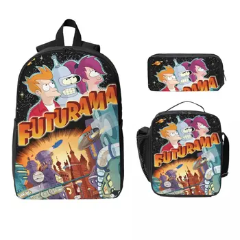 3Pcs Futuramas Cartoon Comic merch Backpack Set for Kids Pencil Boxes Bookbag Sets with Lunch Box For School Students Daypack 1