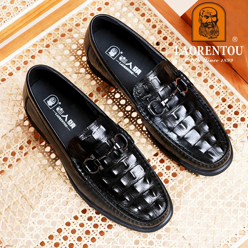 LAORENTOU crocodile patterned bean shoes, breathable business casual leather shoes, men's leather lazy loafers 20617 2