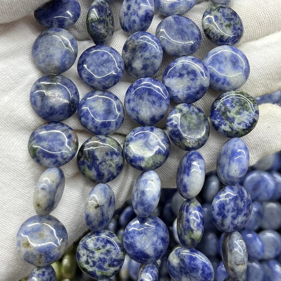 

Natural Crystal Blue Stripes Stone Handmade Faceted Round Cake Loose Beads For DIY Jewelry Making Bracelet Necklace15''15mm