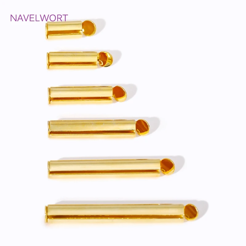 10/20PCS 18K Gold Plated Brass Tubes Slider End Caps Connectors Crimp End Beads Slide End Clasp For DIY Jewelry Making Findings