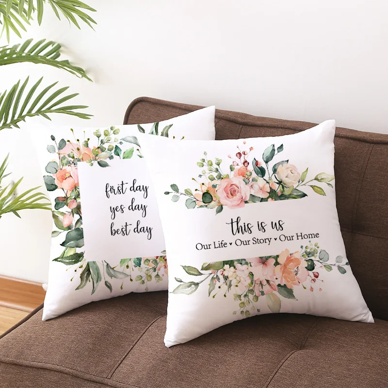 Description Picture 3 of itemSpring Letter Print Flower Pillow Case Home Decor for Sofa Cushion Cover Polyester Pillow Cover Drop Shipping Housse De Coussin