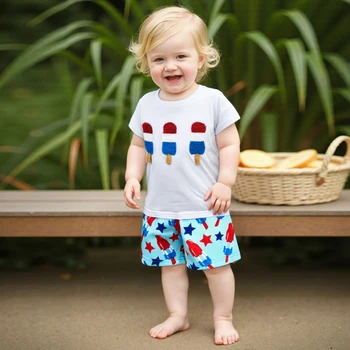 Toddler Boy 4th of July Clothing Set Short Sleeve American Flag Print T Shirt Denim Shorts Independence Day Outfit for Kids 3
