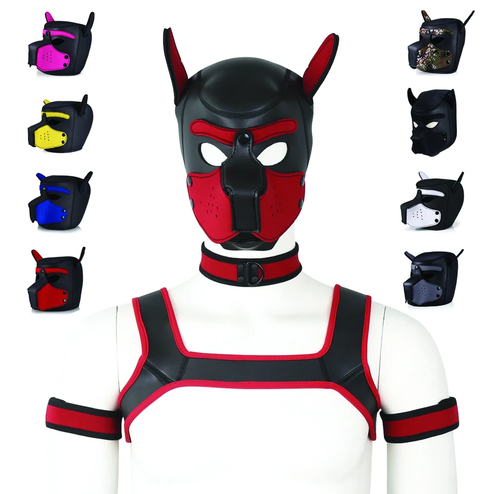 XL Size PU New Large Dog Headgear Full Face Fetish Puppy Cosplay Mask Hood for Men Women Halloween Play Party Sexy Costumes