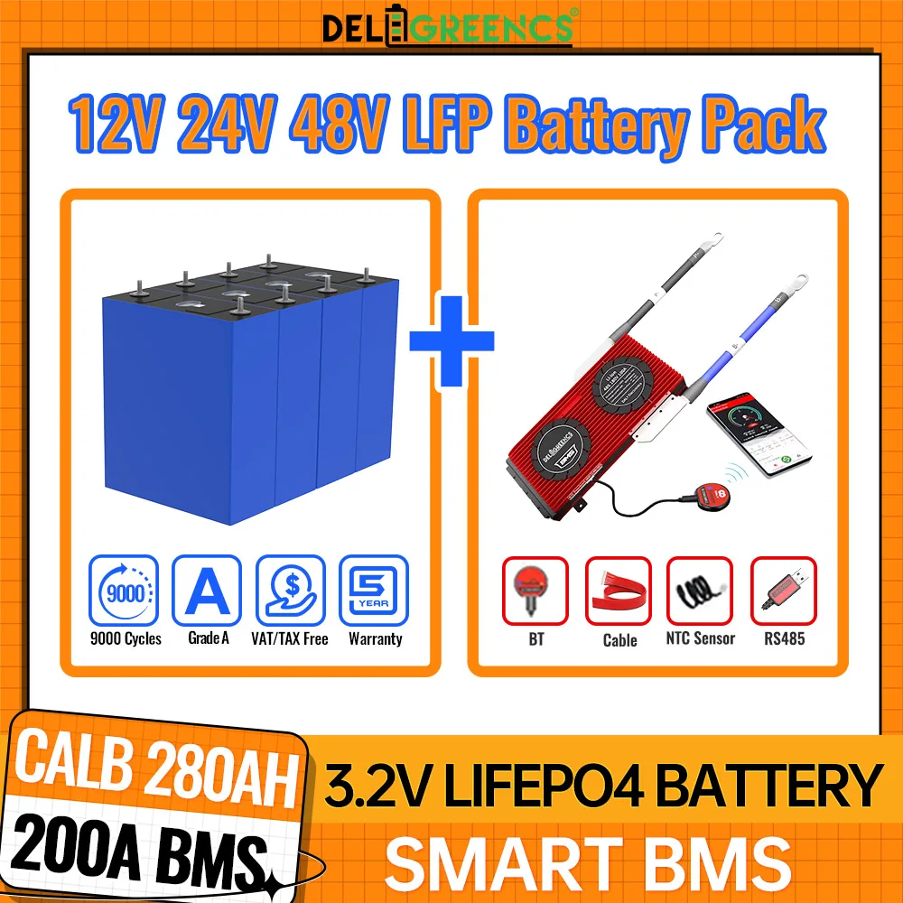 

EU Stock CALB 280AH LiFePO4 Battery with LFP 4S 200A 8S 24V 16S 48V Smart BMS BT Rechargeable Prismatic Original Cell 3.2V Solar