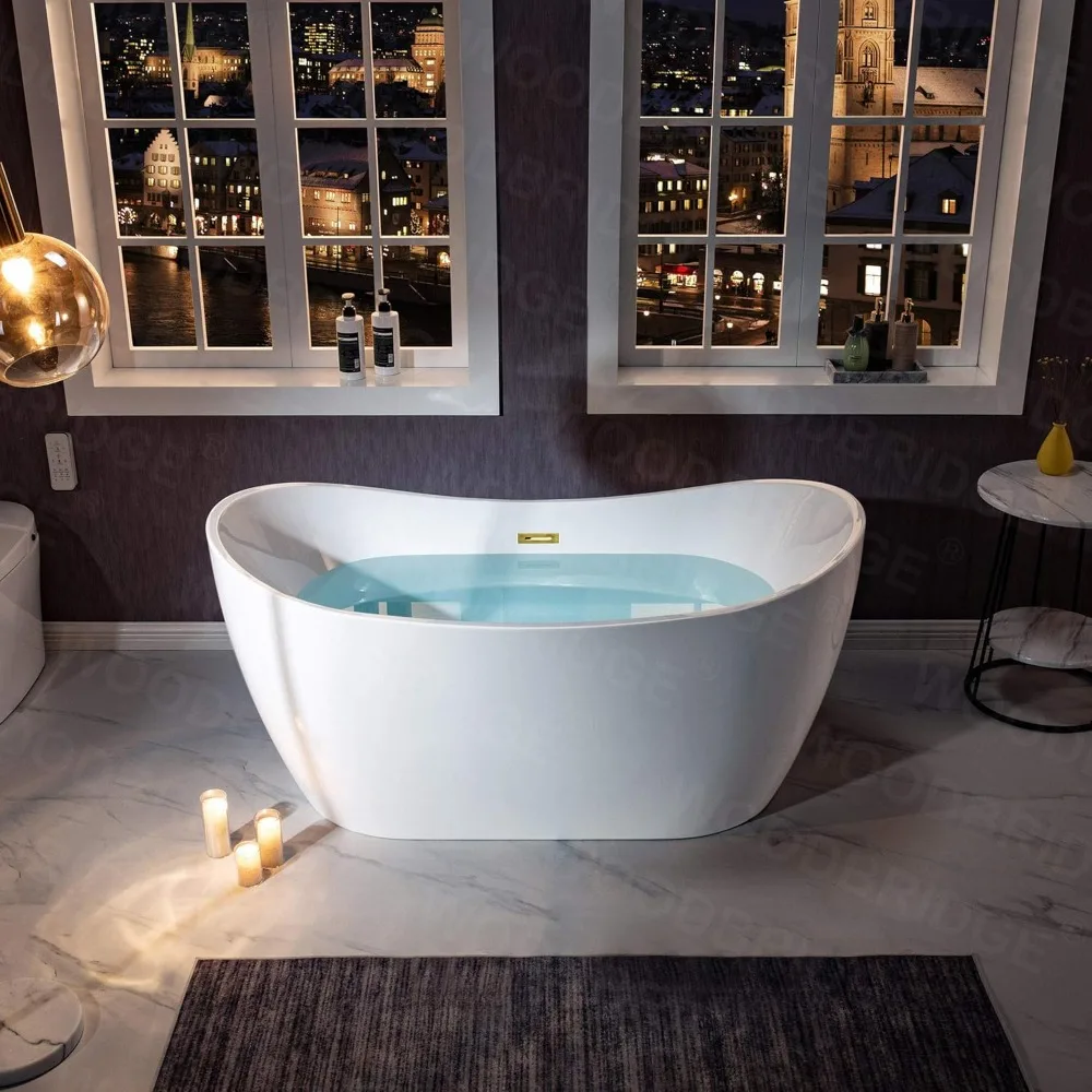 59" Freestanding Bathtub with Bathtub Spa Pillow，Acrylic and Reinforced with Fiberglass，1- 2 Persons Bathing，luxury Bathtub 2