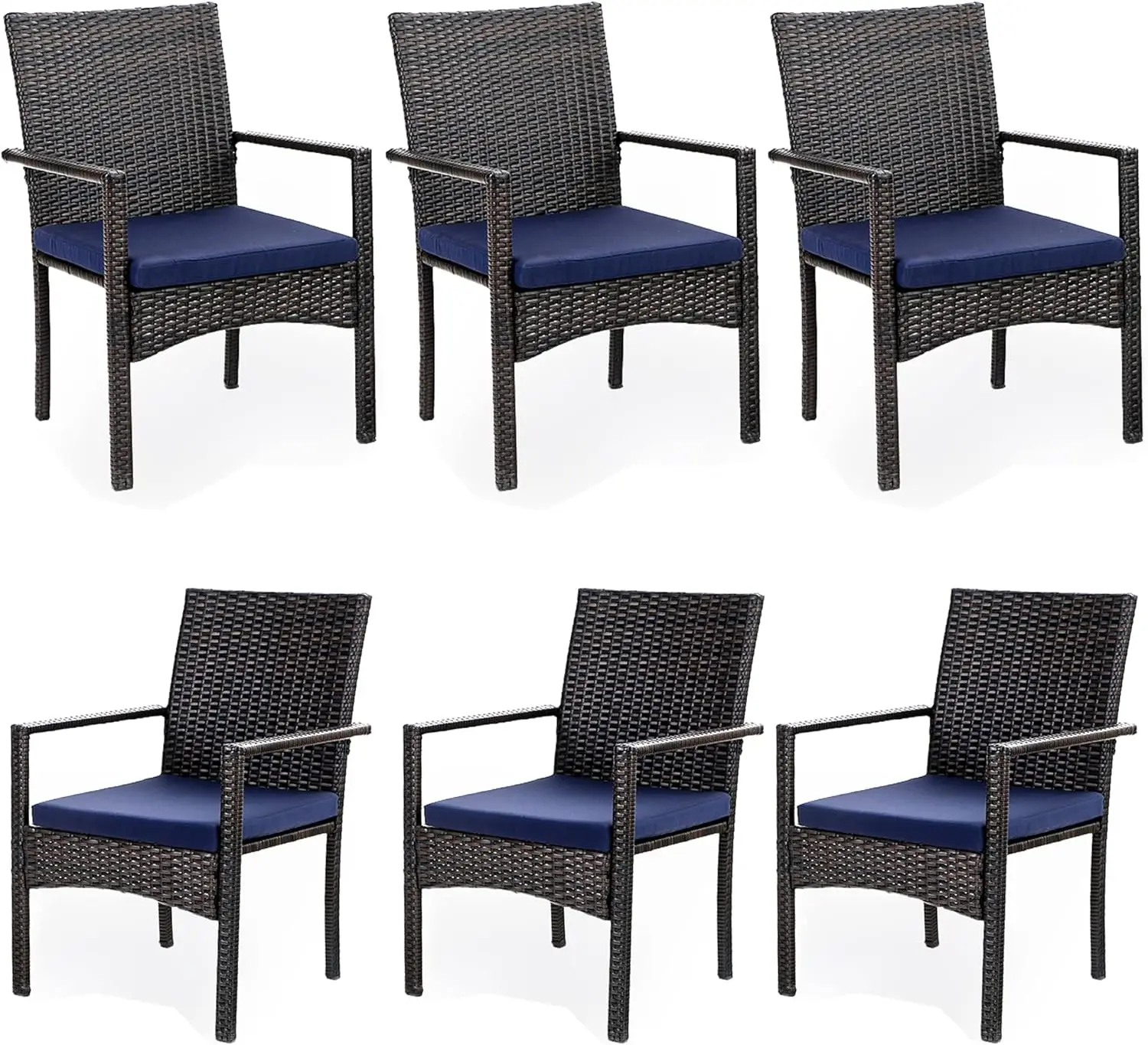 

Outdoor Rattan Dining Chairs Set of 6, Modern Wicker Armchair with Cushions for Patio, Deck, Yard, Porch