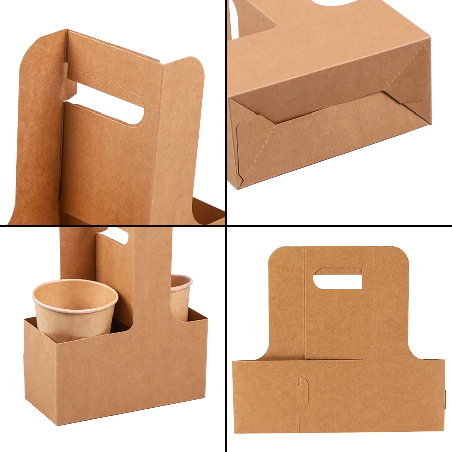 10/20Pcs Kraft Paper Take Out Bags for Flower Coffee Drinks with 2 Cup Holders, Two-in-... - SKU PTB01236 - UGI Packaging