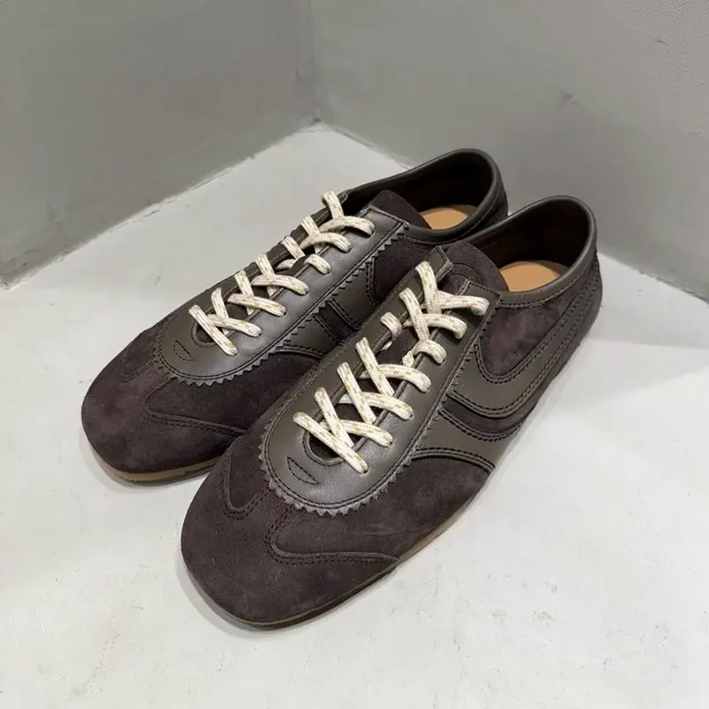 Femmes Cuir Allemand Trainers 2025 New Casual Sneakers Comfortable Deerskin Board Shoes Lace Up Flat Trainers Women's Shoes 3