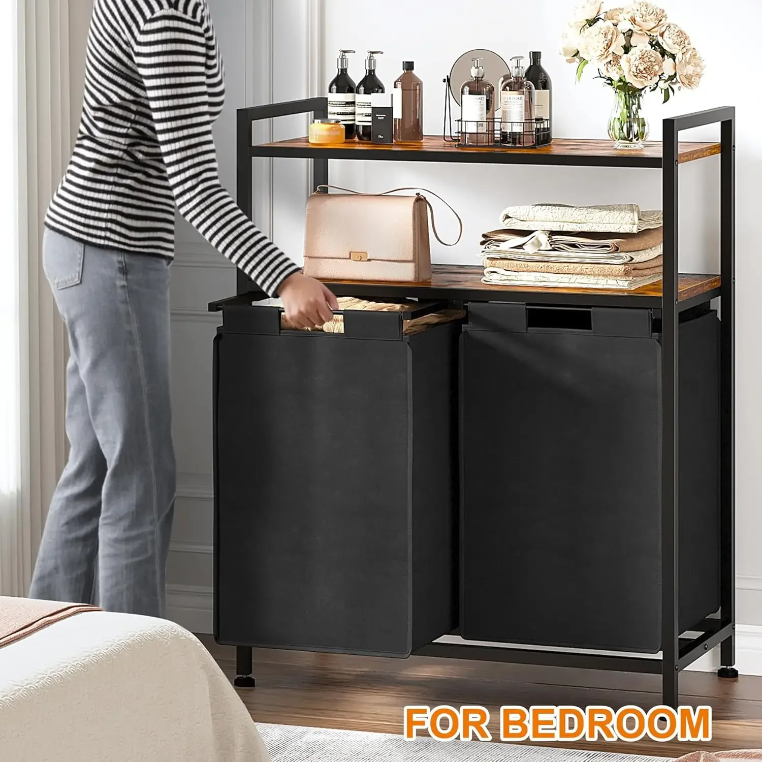 Laundry Hamper,120L Laundry Basket with Wheels,large Double Hamper With Shelf, Rolling Basket Organizer