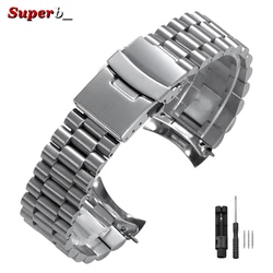 Men's Sports Bracelet: Solid Stainless Steel Watch Strap with Jubilee and Oyster Design - 22mm (Silver 3 bead)