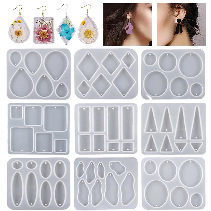 DIY Crystal Glue Drop Epoxy Resin Geometric Earrings Mold Necklace