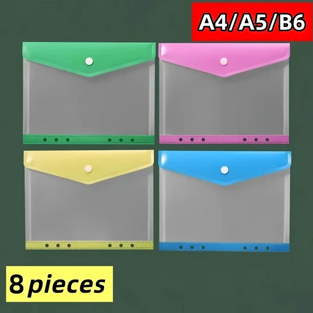 8pcs Color A4/A5/B6 Loose-leaf Folders, Durable PP Plastic, Sturdy Structure, Multi-pocket Folders, Back to School, Home Office 1
