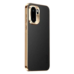 Elegant Luxury PU Leather Phone Case with Alloy Lens Frame & Electroplated Shockproof Back Cover for OnePlus 15R (Black)