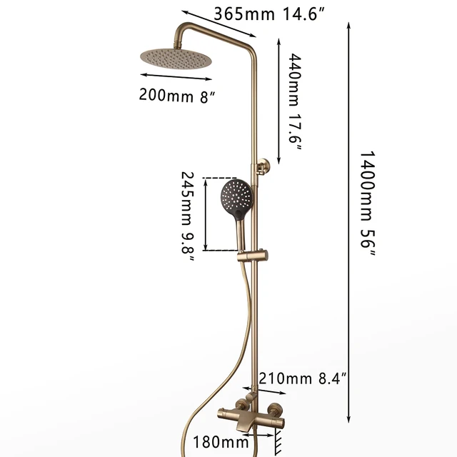 KEMAIDI ติดผนังห้องน้ํา 38 °   ระบบฝักบัวอาบน้ําอุณหภูมิแปรงทองชุดฝักบัวร้อนเย็นผสมอ่างอาบน้ําก๊อกน้ําแตะ 2